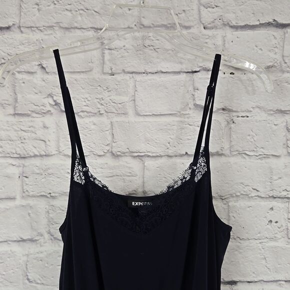 Express Women's Jumpsuit Sleeveless Navy Blue Lace V-Neck Super Soft Jersey Knit - Picture 5 of 11